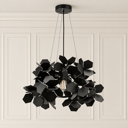 Sable Black Iron Leaf Chandelier Handcrafted Designer Ceiling Light for Dining Tables