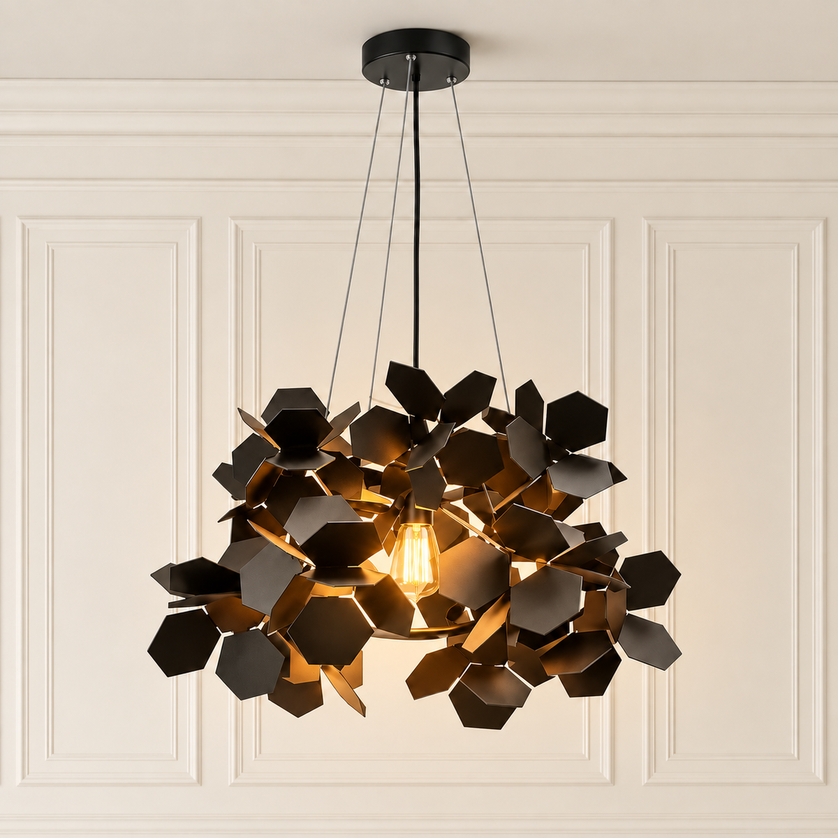 Sable Black Iron Leaf Chandelier Handcrafted Designer Ceiling Light for Dining Tables