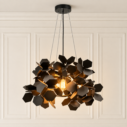 Sable Black Iron Leaf Chandelier Handcrafted Designer Ceiling Light for Dining Tables