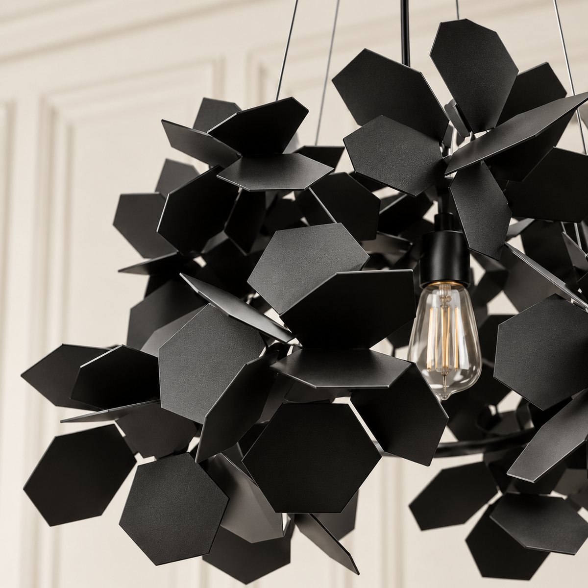 Sable Black Iron Leaf Chandelier Handcrafted Designer Ceiling Light for Dining Tables