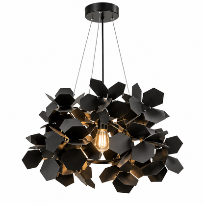 Sable Black Iron Leaf Chandelier Handcrafted Designer Ceiling Light for Dining Tables