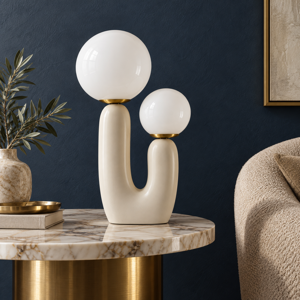Saguaro Beige Cactus LED Table Lamp, 2 Light Glass Accent Lamp