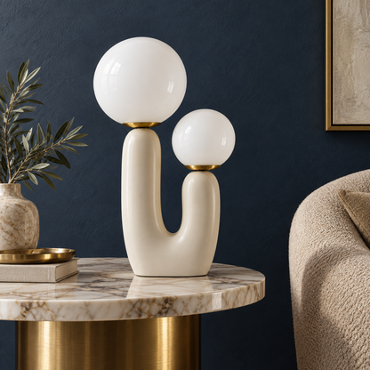 Saguaro Beige Cactus LED Table Lamp, 2 Light Glass Accent Lamp