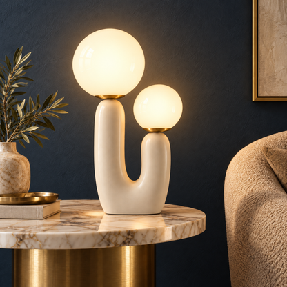 Saguaro Beige Cactus LED Table Lamp, 2 Light Glass Accent Lamp
