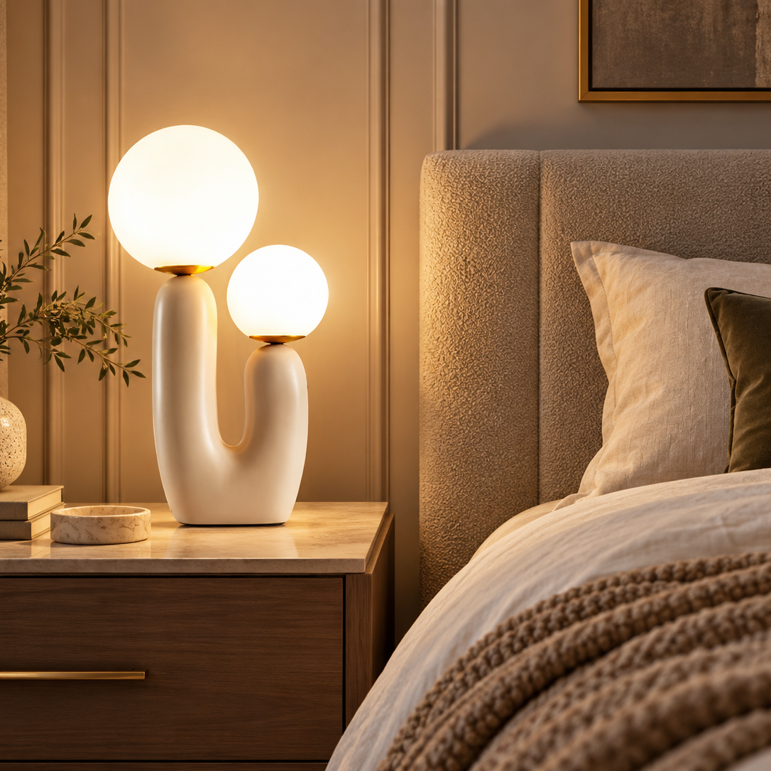 Saguaro Beige Cactus LED Table Lamp, 2 Light Glass Accent Lamp
