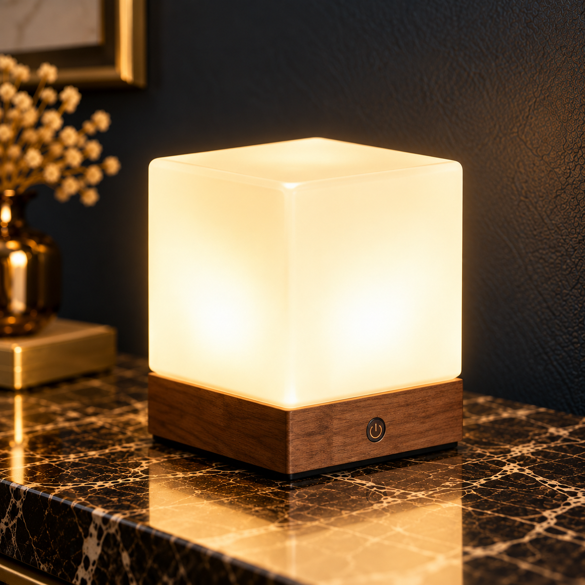 Cubo Wooden Cube LED Table Lamp, Cordless and Rechargeable with Touch and Remote