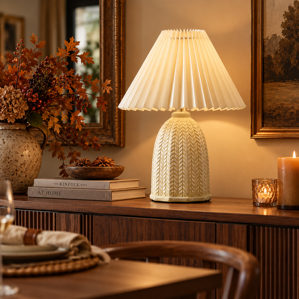 Ivy Sage Green Ceramic Table Lamp with Pleated Linen Shade