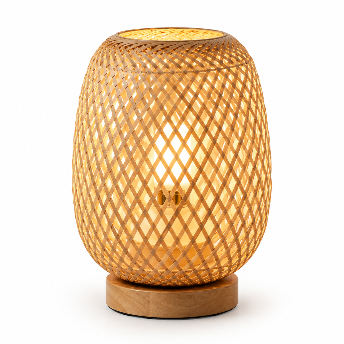 Kaya Natural Rattan Table Lamp with Wooden Base for Bedsides and Living Rooms