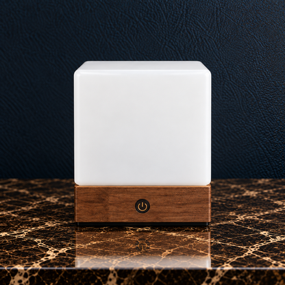 Cubo Wooden Cube LED Table Lamp, Cordless and Rechargeable with Touch and Remote