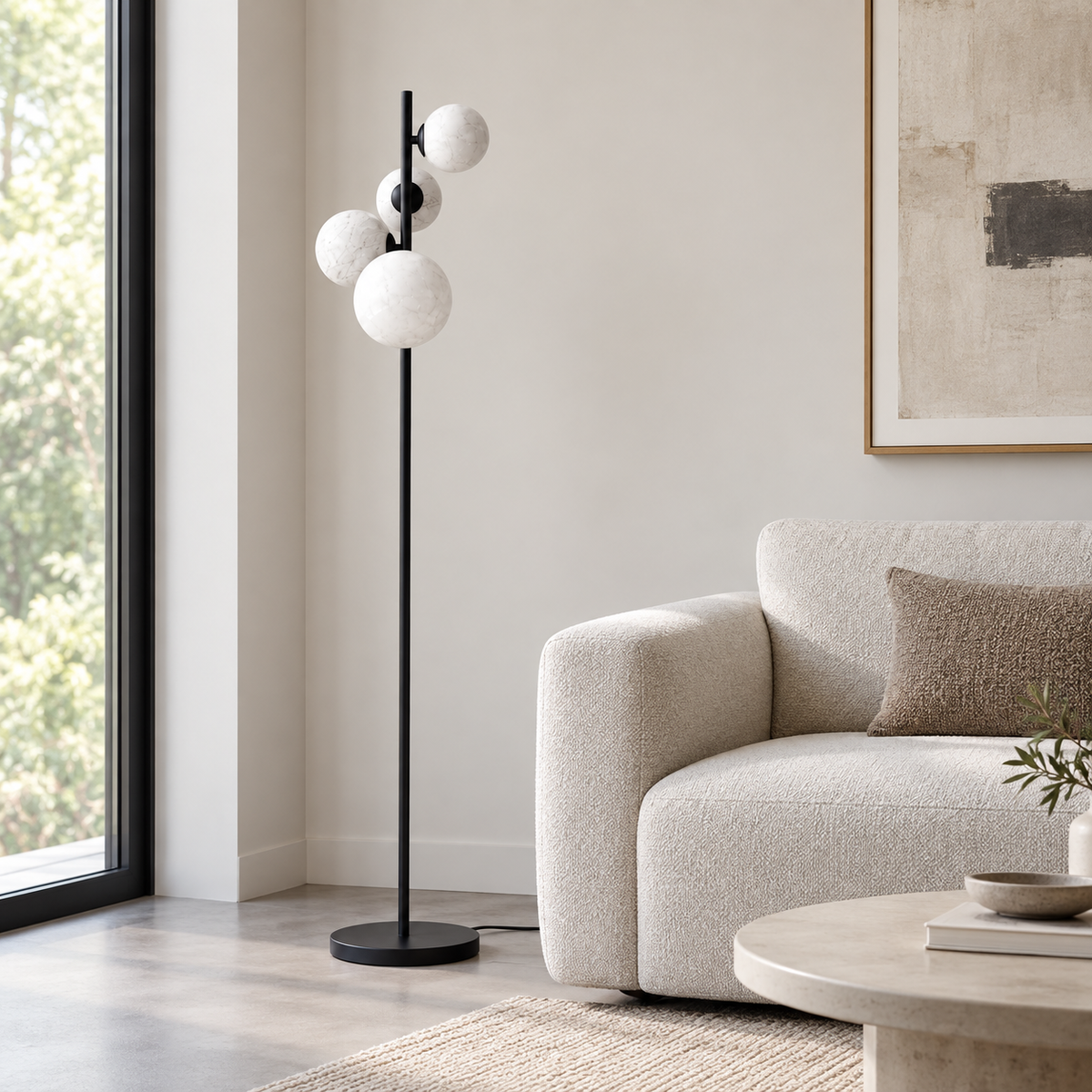 Vela Marble Glass Globe Floor Lamp, 4 Light for Living Rooms