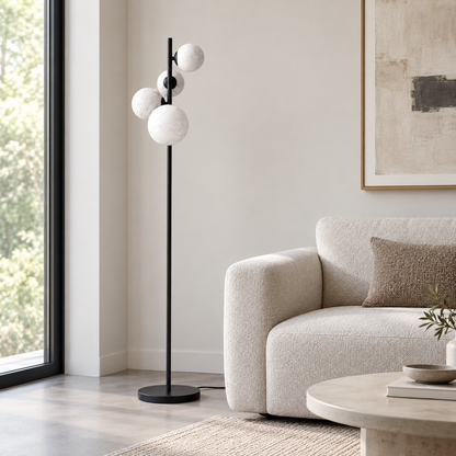 Vela Marble Glass Globe Floor Lamp, 4 Light for Living Rooms