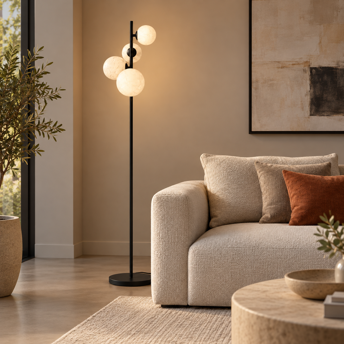 Vela Marble Glass Globe Floor Lamp, 4 Light for Living Rooms