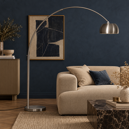 Arden Black Arc Floor Lamp with Dome Shade for Sofas and Reading Corners