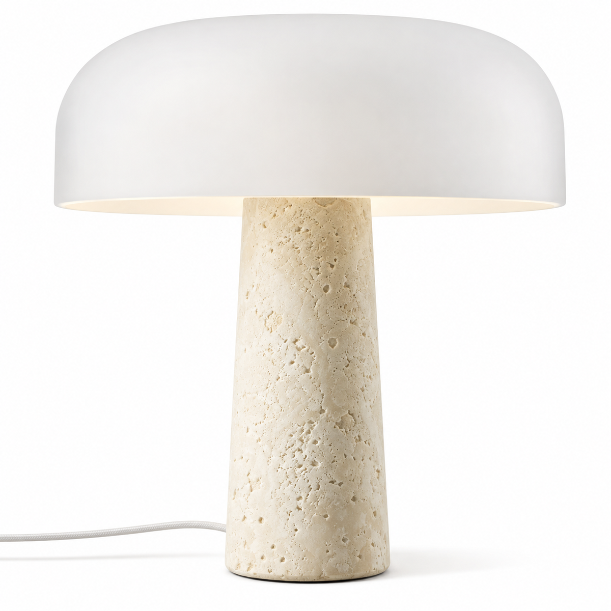 Terra Travertine Table Lamp with White Glass Shade for Sideboards and Bedsides