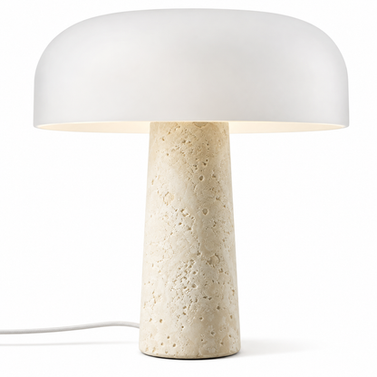 Terra Travertine Table Lamp with White Glass Shade for Sideboards and Bedsides