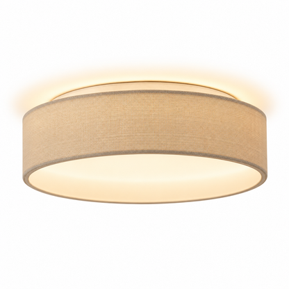 Nola Slim LED Flush Ceiling Light in Beige Fabric for Low Ceilings and Hallways