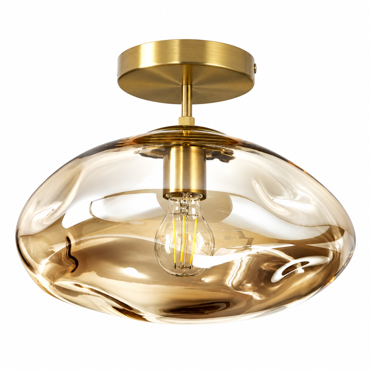 Liora Beige Glass Ceiling Light with Brushed Gold Canopy for Hallways and Bedrooms