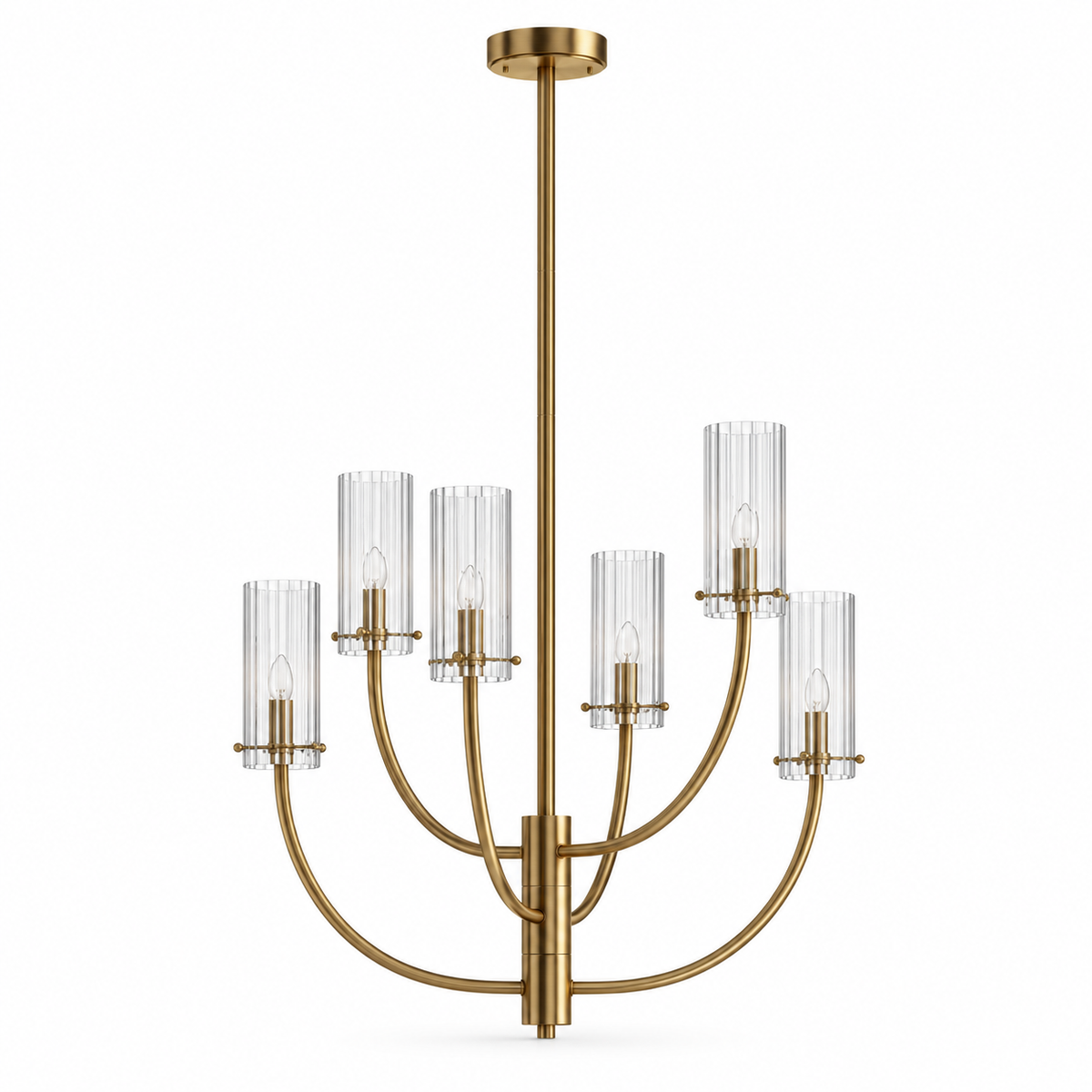 Talia Gold 6 Light Chandelier with Clear Glass Shades and Adjustable Arms for Dining Tables