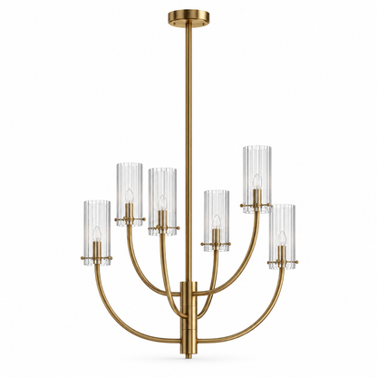 Talia Gold 6 Light Chandelier with Clear Glass Shades and Adjustable Arms for Dining Tables