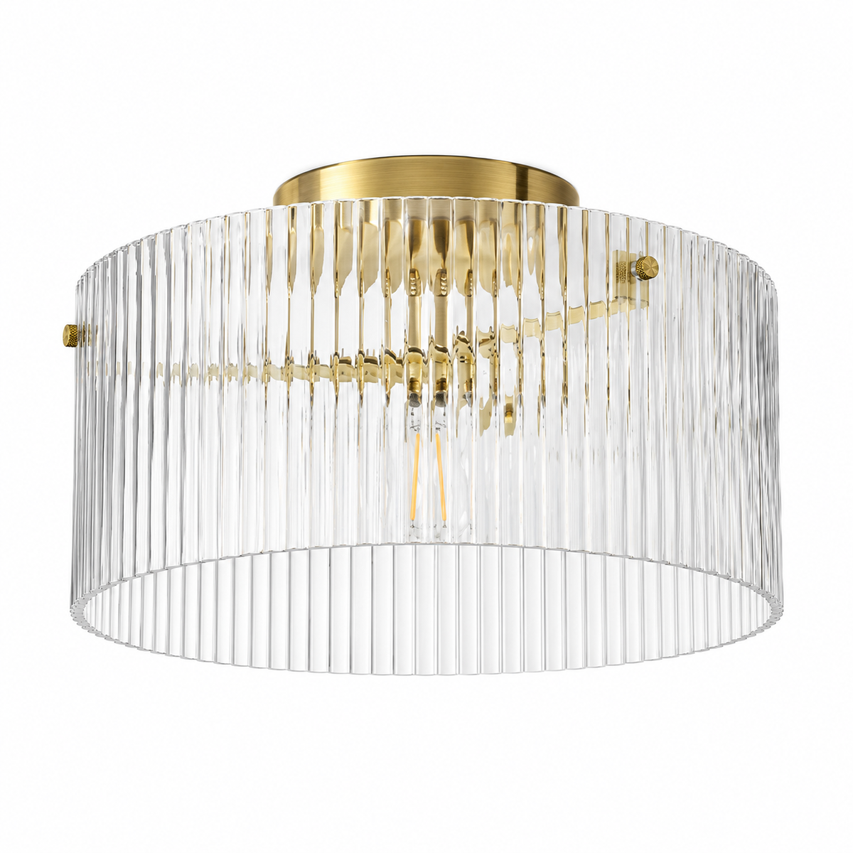 Esme Ribbed Glass Flush Ceiling Light with Gold Canopy for Hallways, Landings and Kitchens