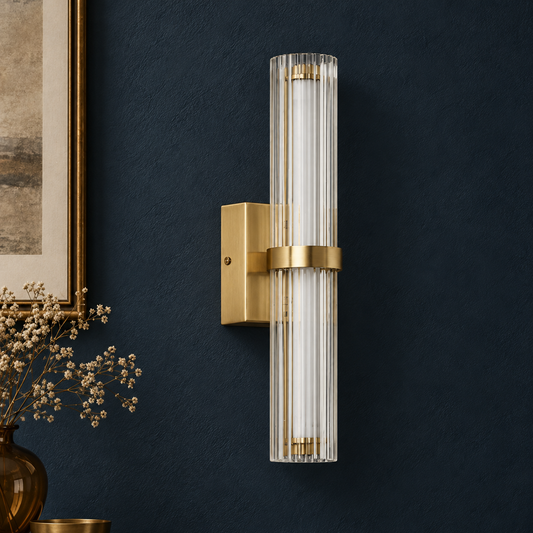 Maren Gold LED Wall Light with Clear Glass Shade for Hallways and Bedsides