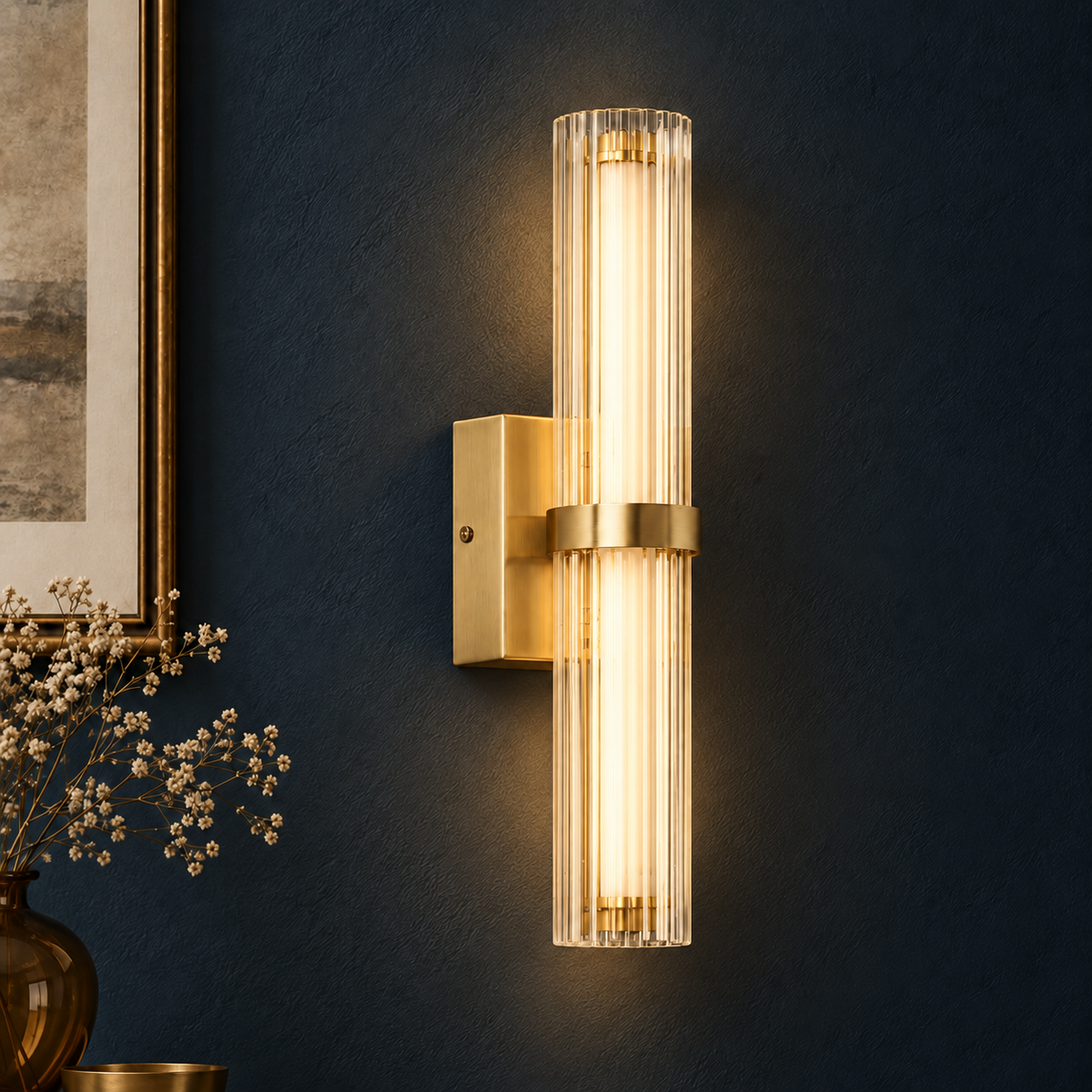 Maren Gold LED Wall Light with Clear Glass Shade for Hallways and Bedsides