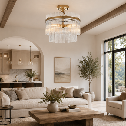Celia Semi Flush Fitting in Antique Brass with Clear Glass