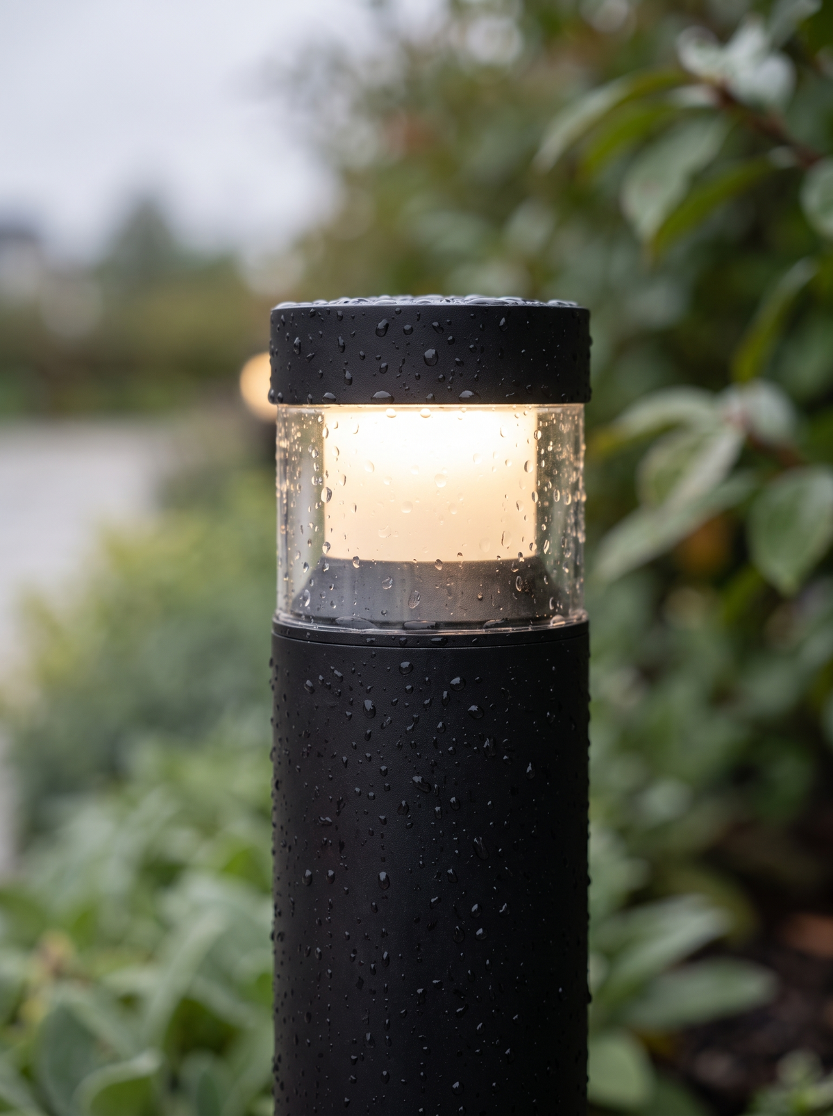 Close detail of the Lumira bollard light aluminium body