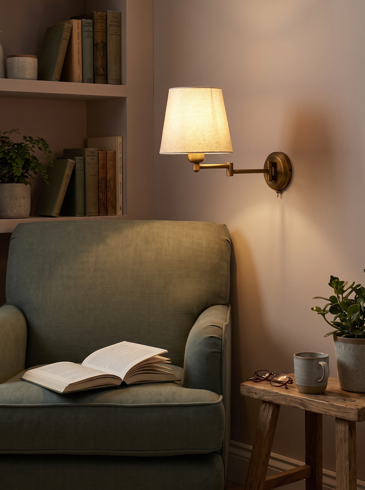 Marlow wall light beside an armchair in a reading corner