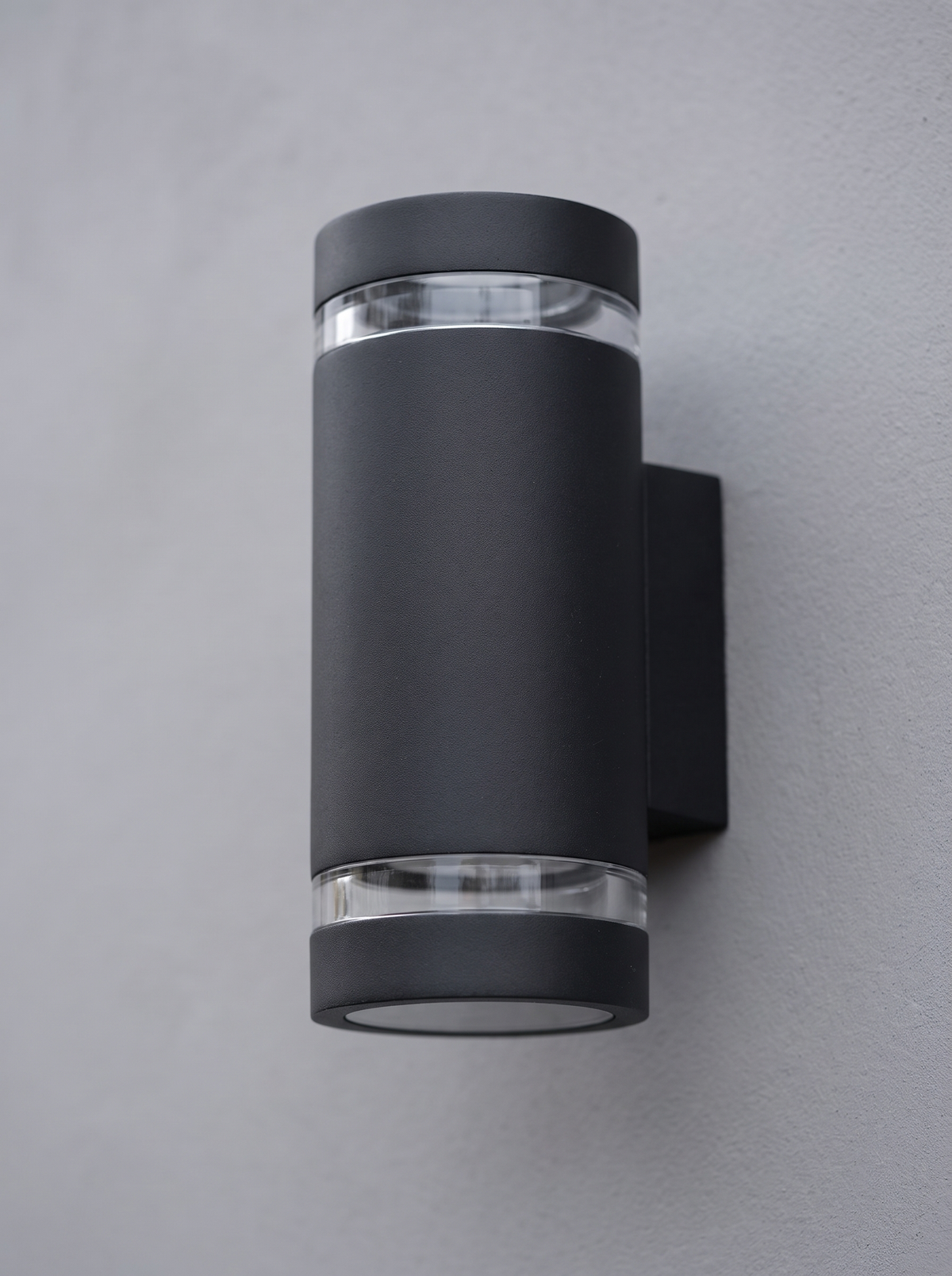 Close detail of the Northfield black aluminium wall light