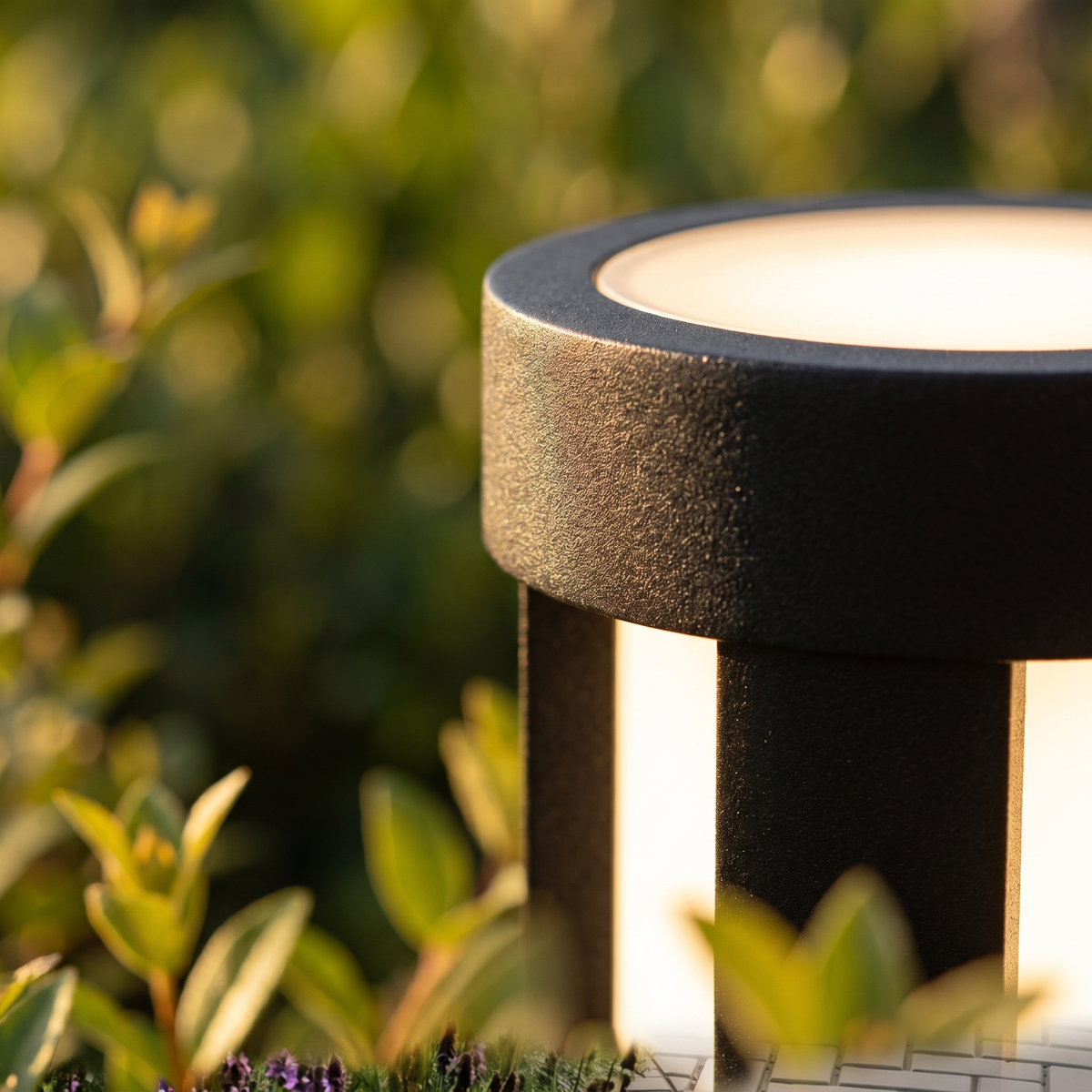 Close detail of the Lumira bollard light aluminium head