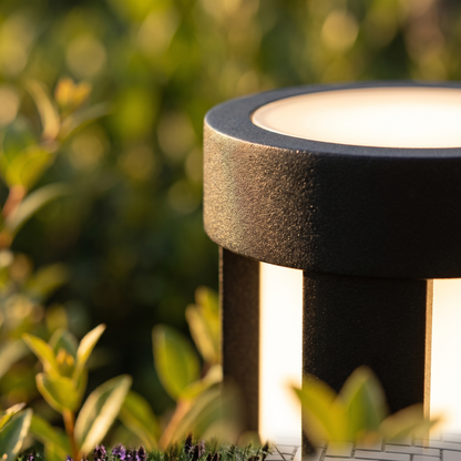 Close detail of the Lumira bollard light aluminium head
