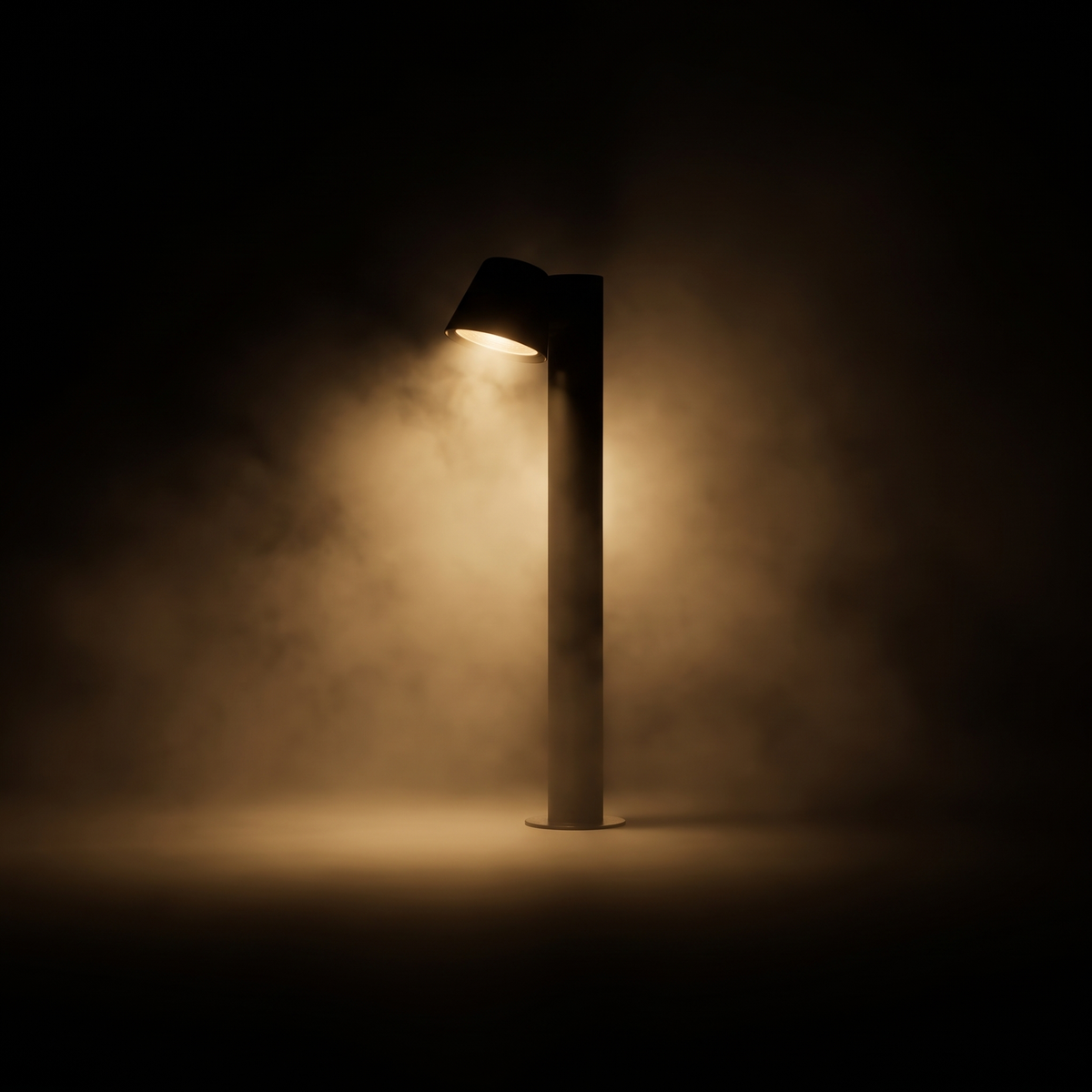 Sentry path light glowing in mist at night