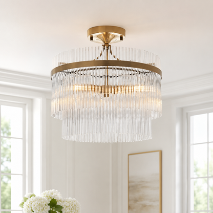 Celia Semi Flush Fitting in Antique Brass with Clear Glass
