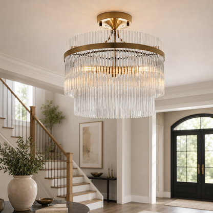 Celia Semi Flush Fitting in Antique Brass with Clear Glass