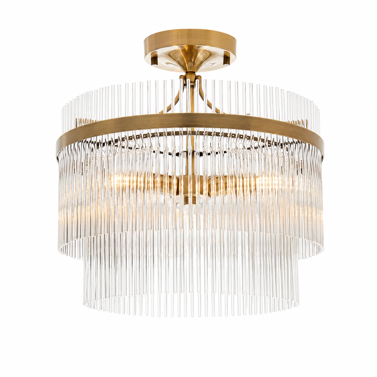 Celia Semi Flush Fitting in Antique Brass with Clear Glass