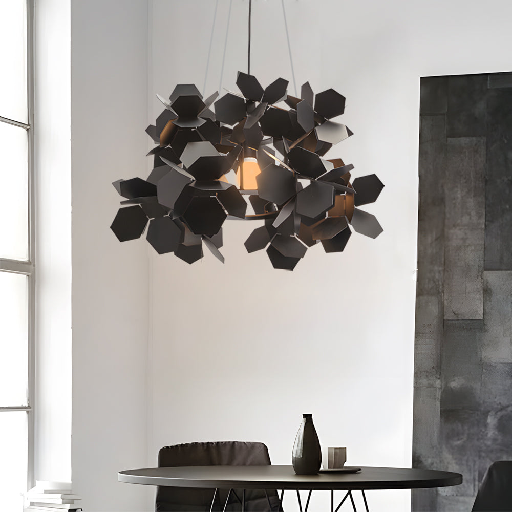 Black leaf chandelier in a modern interior